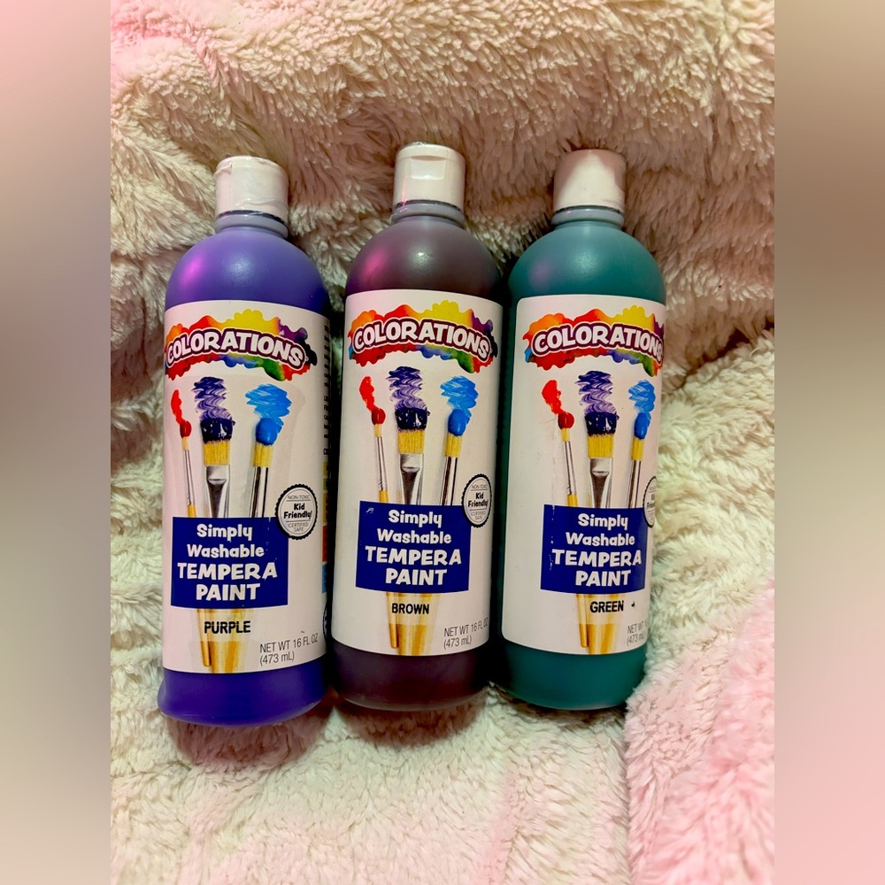 Colorations Simply Washable Tempera Paint NEW/SEALED Purple/Brown/Green (3)